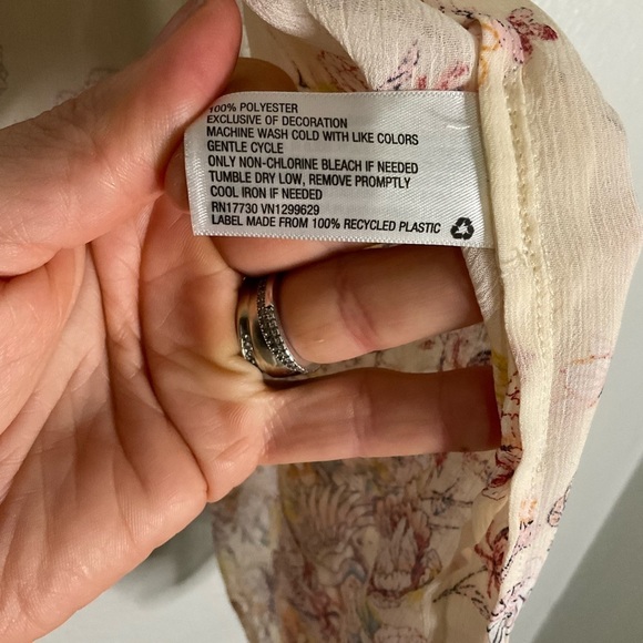 Xhiliration Open Front Kimono Blouse Cream Floral Geese M/L Lace Edge - Picture 5 of 9